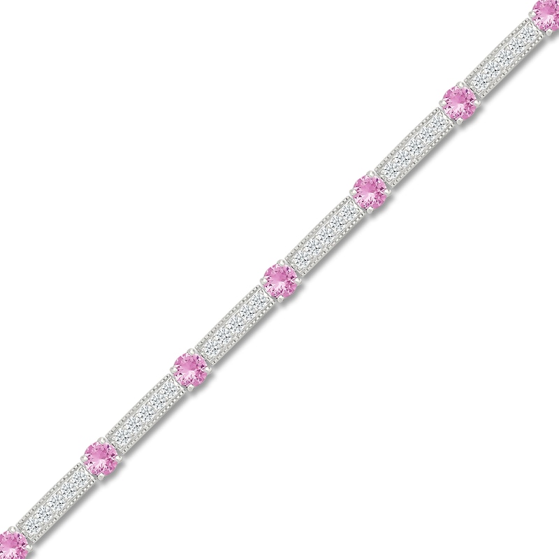 Main Image 2 of Pink & White Lab-Created Sapphire Bracelet Sterling Silver 7.5"