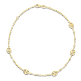 Mariner Link Station Anklet 14K Yellow Gold 9"