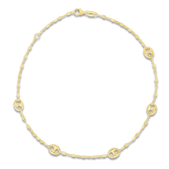 Mariner Link Station Anklet 14K Yellow Gold 9"