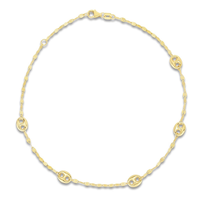 Main Image 1 of Mariner Link Station Anklet 14K Yellow Gold 9"