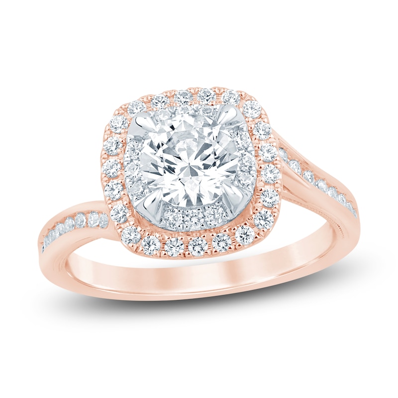 Main Image 1 of Round-Cut Lab-Grown Diamond Bypass Halo Ring 1 ct tw 14K Rose Gold