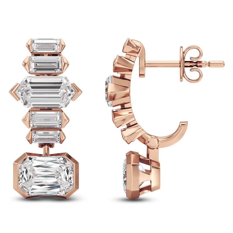 Main Image 1 of J'Lure Imperial-Emerald Step-Cut, Hexagon Baguette-Cut & Baguette-Cut Lab-Grown Diamond J-Hoop Earrings 4-1/3 ct tw 14K Rose Gold