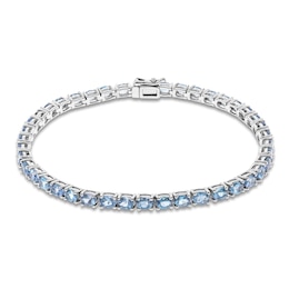 Oval-Cut Natural Aquamarine Line Bracelet Sterling Silver 7.25"