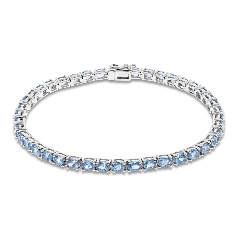Main Image 1 of Oval-Cut Natural Aquamarine Line Bracelet Sterling Silver 7.25"
