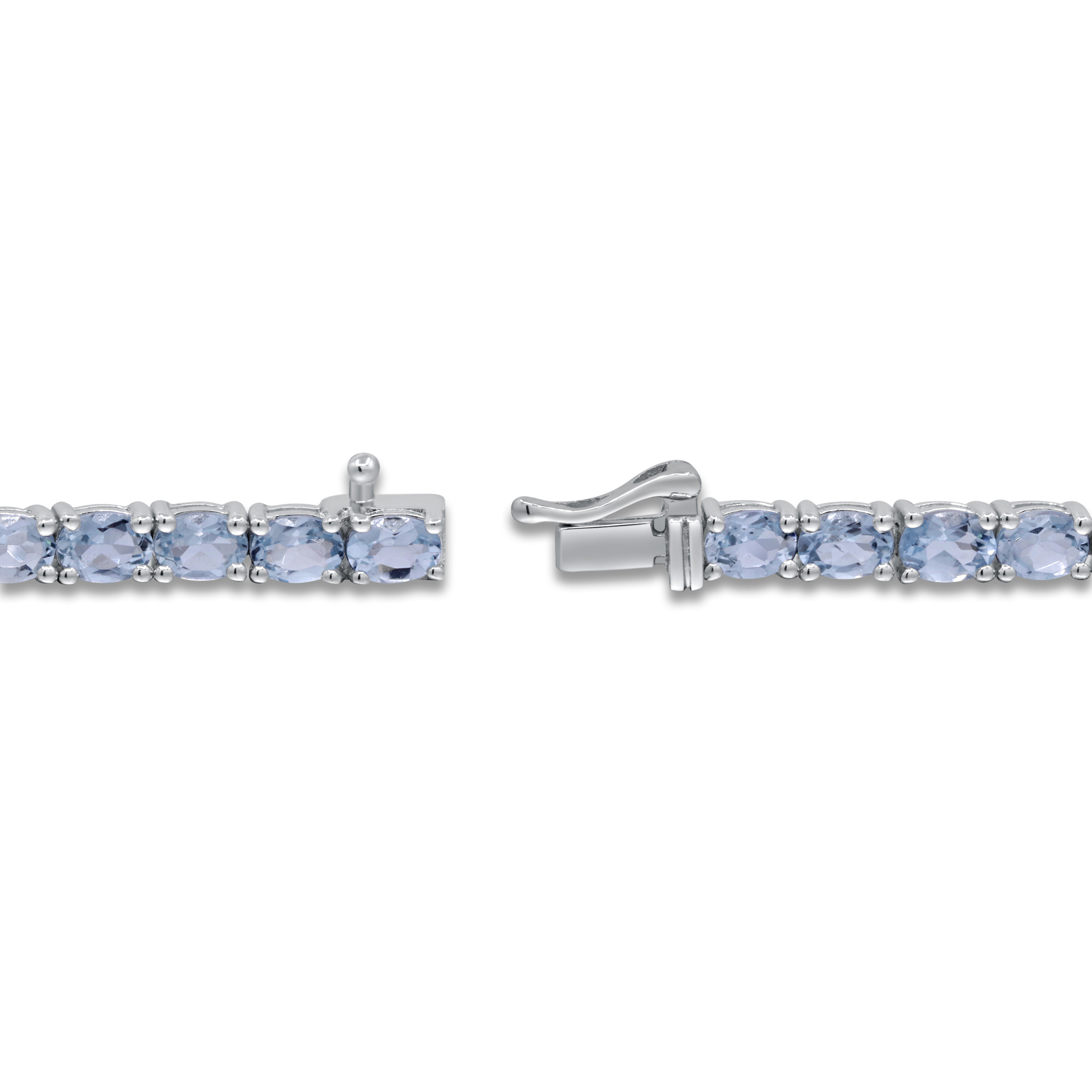 Main Image 3 of Oval-Cut Natural Aquamarine Line Bracelet Sterling Silver 7.25"