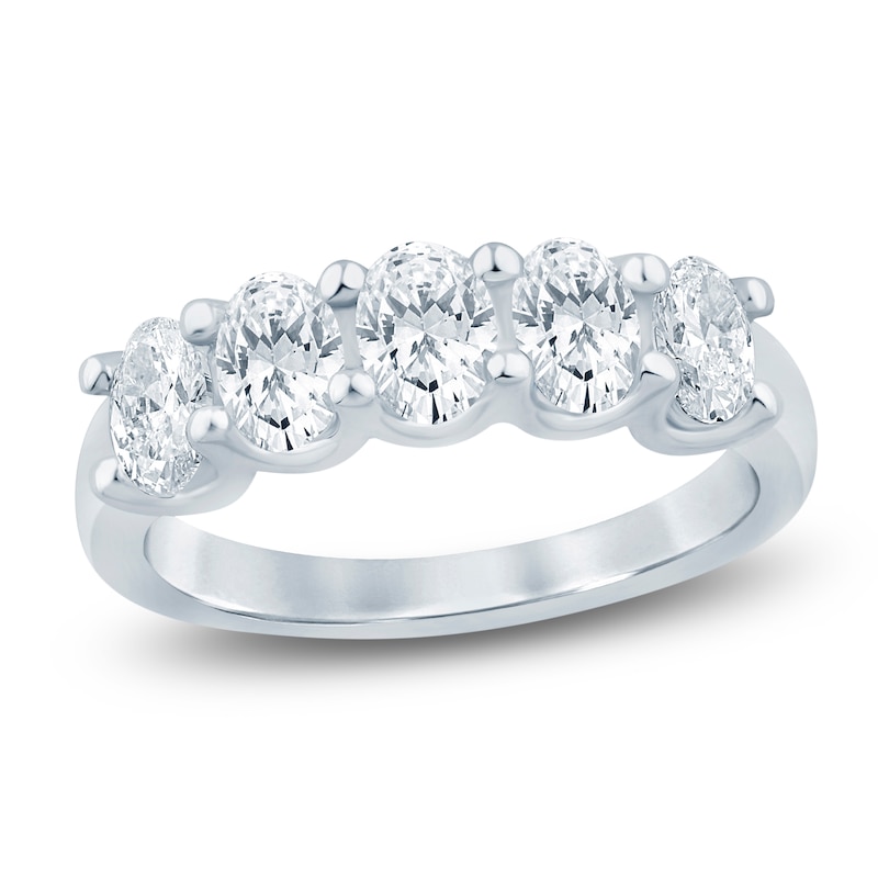 Main Image 1 of Oval-Cut Lab-Grown Diamond Five-Stone Anniversary Ring 1-1/2 ct tw 14K White Gold
