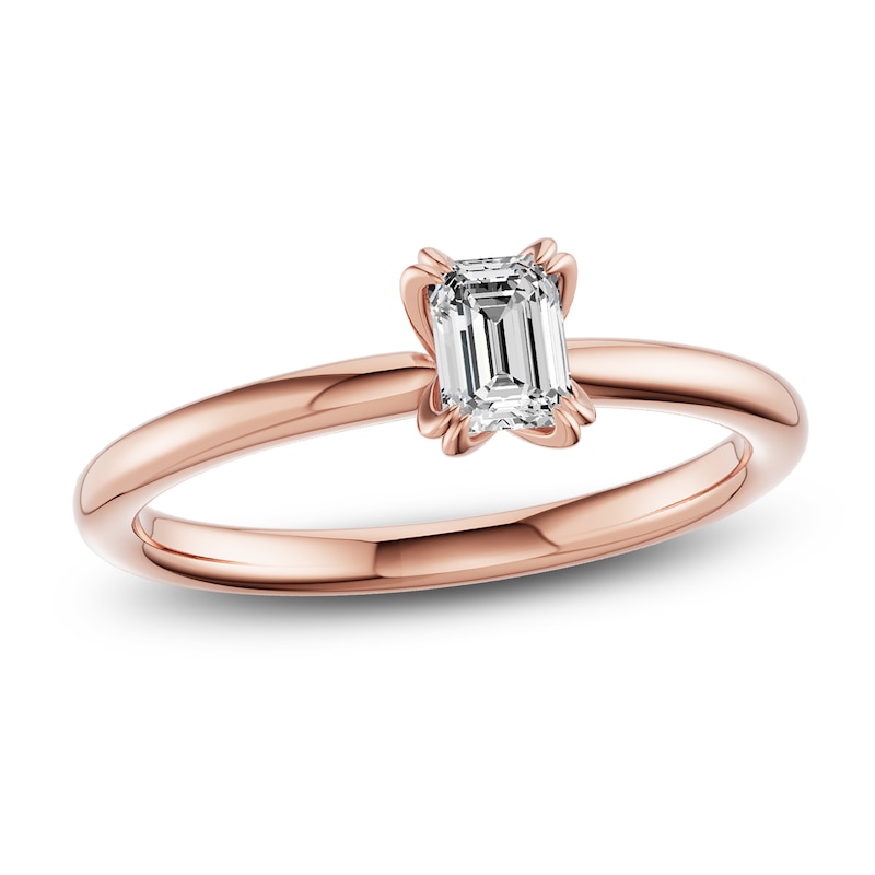 Main Image 1 of Certified Emerald-Cut Diamond Solitaire Engagement Ring 1/2 ct tw 18K Rose Gold (SI2/G)