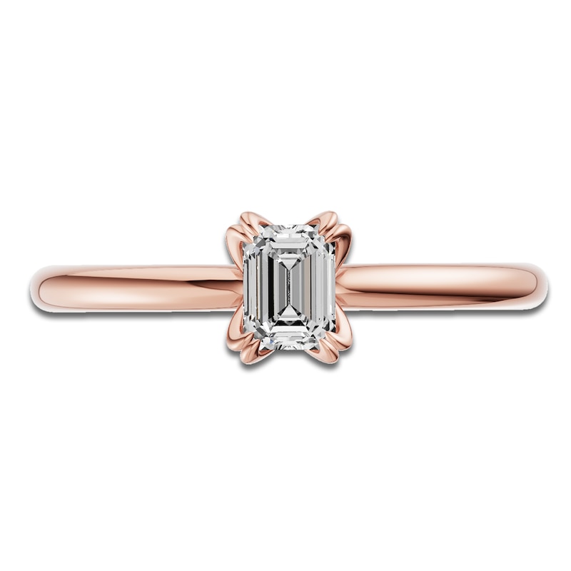Main Image 3 of Certified Emerald-Cut Diamond Solitaire Engagement Ring 1/2 ct tw 18K Rose Gold (SI2/G)