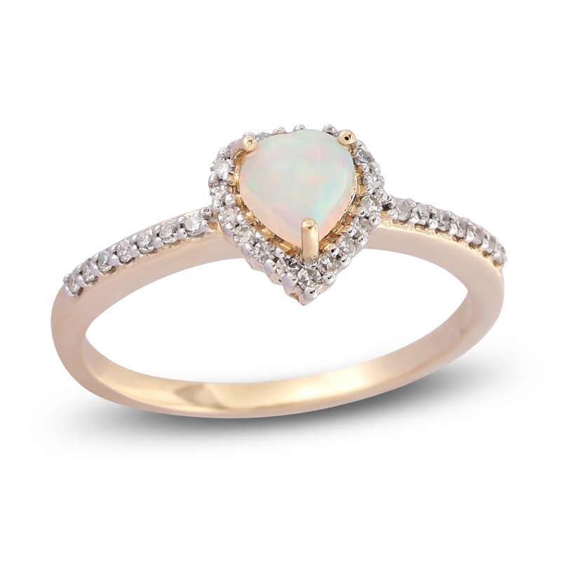 Main Image 1 of Heart-Shaped Natural Opal & Diamond Ring 1/6 ct tw 10K Yellow Gold