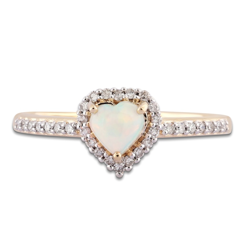 Main Image 2 of Heart-Shaped Natural Opal & Diamond Ring 1/6 ct tw 10K Yellow Gold