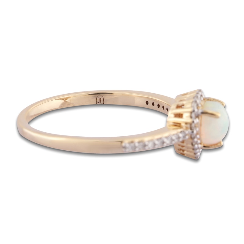 Main Image 4 of Heart-Shaped Natural Opal & Diamond Ring 1/6 ct tw 10K Yellow Gold