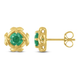 Unspoken Natural Emerald Solitaire Stud Earrings 14K Yellow Gold