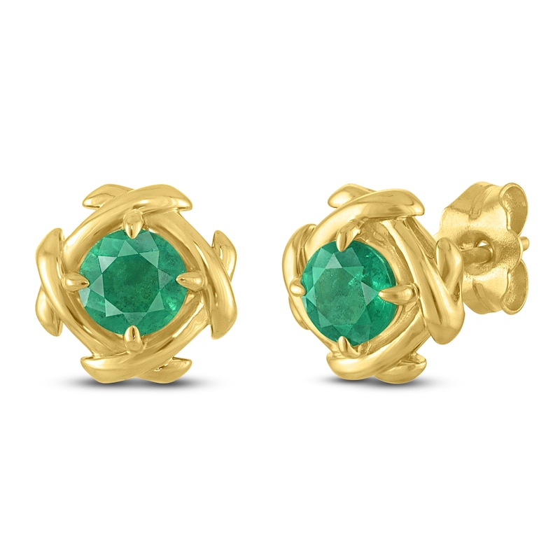 Main Image 2 of Unspoken Natural Emerald Solitaire Stud Earrings 14K Yellow Gold