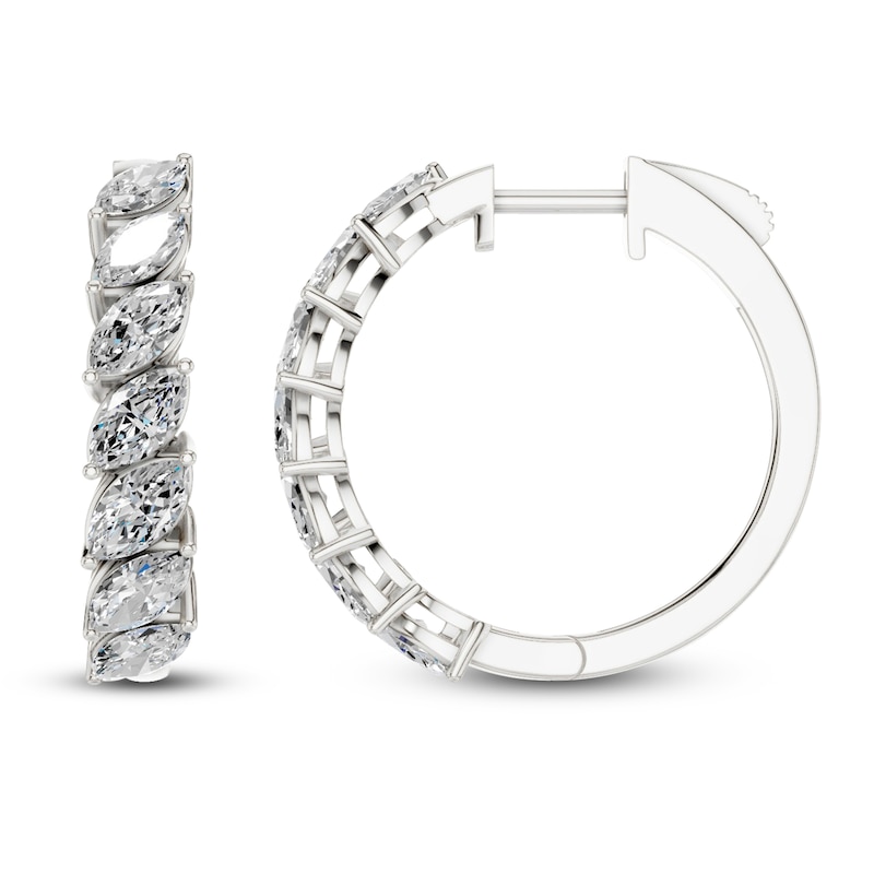 Main Image 1 of Marquise-Cut Lab-Grown Diamond Tilted Hoop Earrings 2 ct tw 14K White Gold