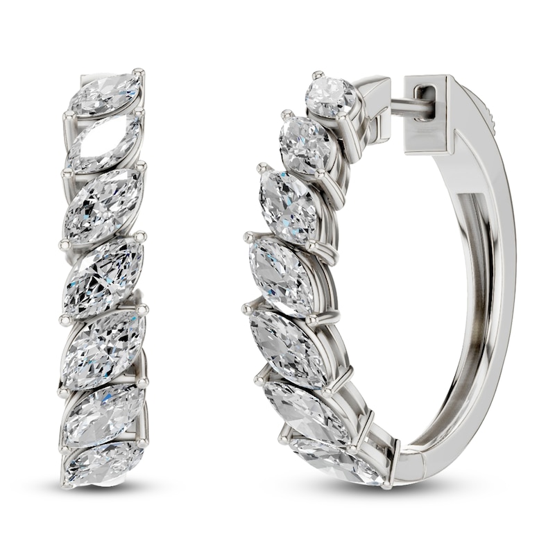 Main Image 3 of Marquise-Cut Lab-Grown Diamond Tilted Hoop Earrings 2 ct tw 14K White Gold