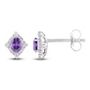 Thumbnail Image 1 of Oval-Cut Natural Amethyst & Diamond Frame Stud Earrings 1/8 ct tw 14K White Gold