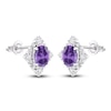 Thumbnail Image 2 of Oval-Cut Natural Amethyst & Diamond Frame Stud Earrings 1/8 ct tw 14K White Gold