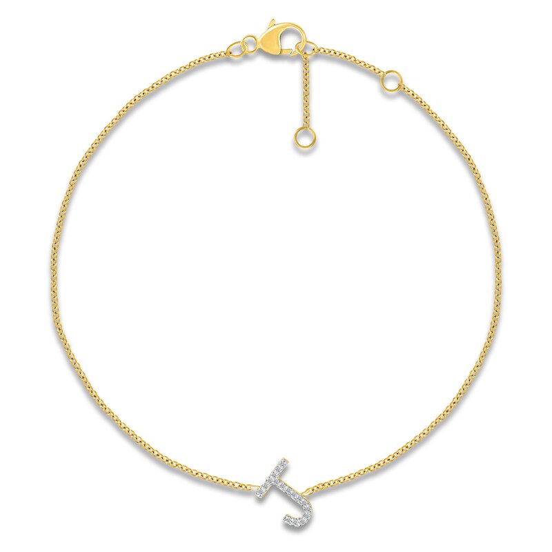 Main Image 1 of Diamond Initial J Bracelet 1/15 ct tw 10K Yellow Gold 7.5"