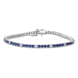 Natural Blue Sapphire & Diamond Line Bracelet 5/8 ct tw 14K White Gold 7"
