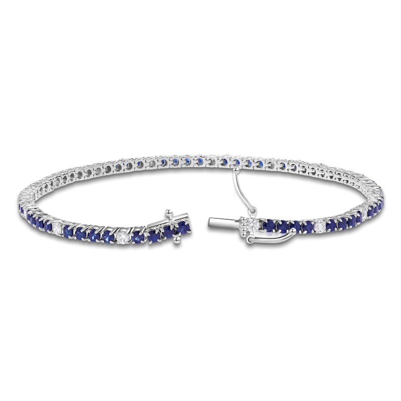 Main Image 2 of Natural Blue Sapphire & Diamond Line Bracelet 5/8 ct tw 14K White Gold 7"