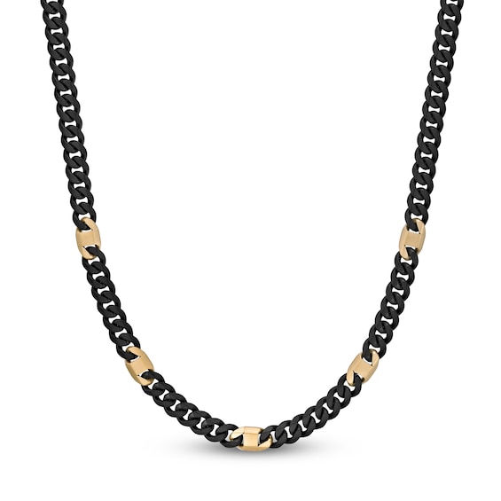 Men's Curb Chain Necklace 8mm Black & Yellow Ion-Plated Stainless Steel 22"