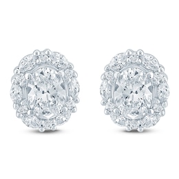 Pnina Tornai Oval-Cut Lab-Grown Diamond Halo Stud Earrings 2 ct tw 14K White Gold