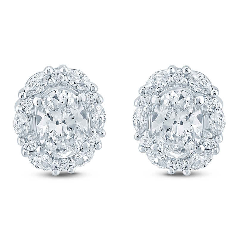 Main Image 1 of Pnina Tornai Oval-Cut Lab-Grown Diamond Halo Stud Earrings 2 ct tw 14K White Gold