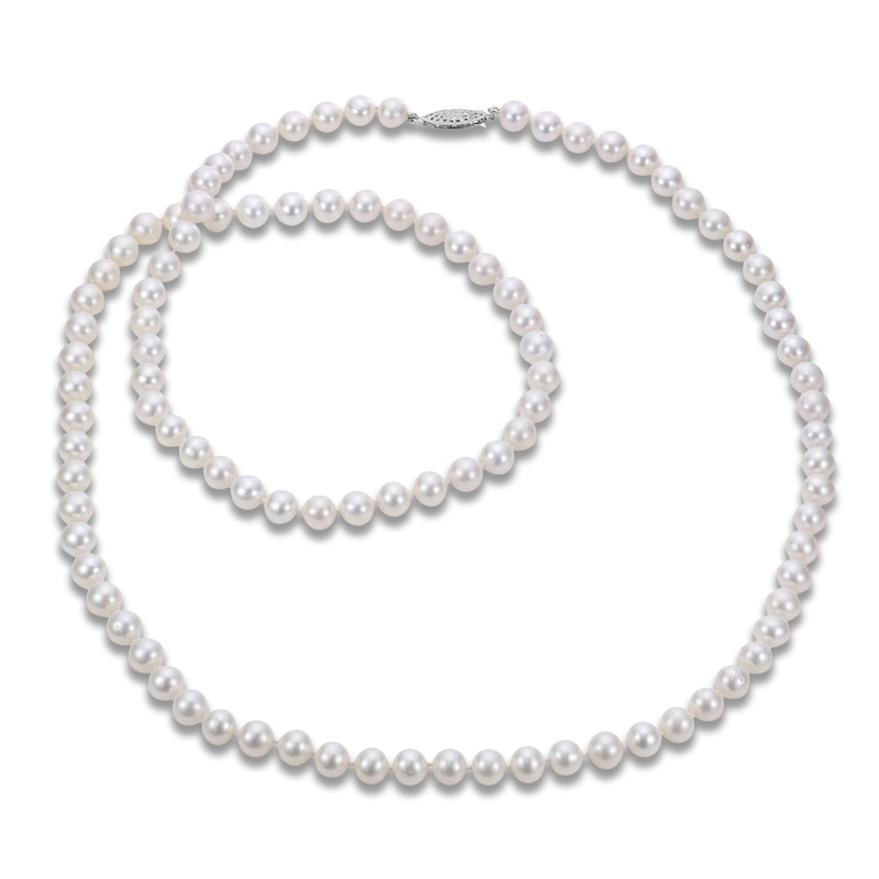 Main Image 1 of Akoya Cultured Pearl Necklace 14K White Gold 7.5-8mm 30"