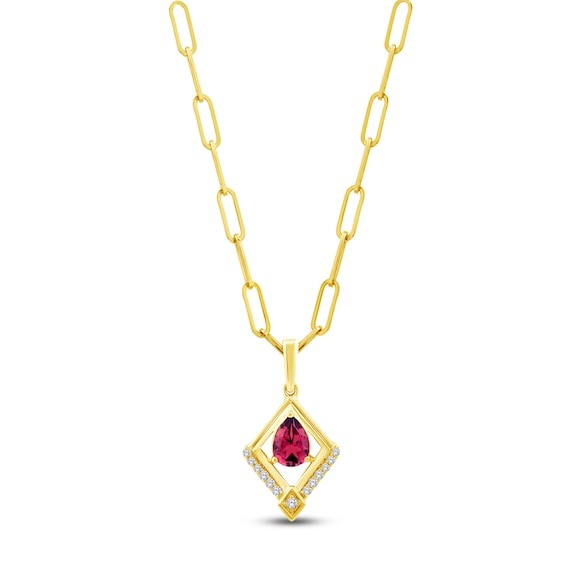 Pear-Shaped Natural Brazilian Cruzeiro Pink Tourmaline & Diamond Frame Necklace 1/10 ct tw 14K Yellow Gold 18"