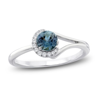 Montana Blue Round-Cut Natural Sapphire & Diamond Accent Ring 14K White Gold