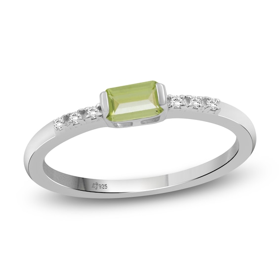 Rectangle-Cut Peridot & White Lab-Created Sapphire Stackable Ring Sterling Silver