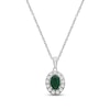 Thumbnail Image 1 of Oval-Cut Natural Emerald & Diamond Halo Necklace 1/4 ct tw 10K White Gold