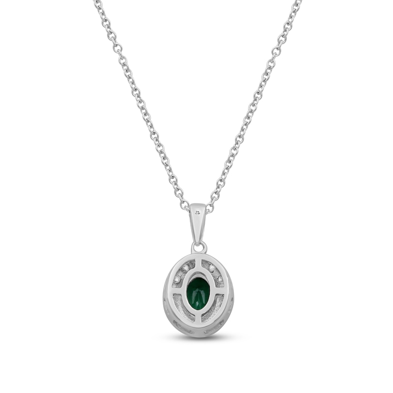 Main Image 3 of Oval-Cut Natural Emerald & Diamond Halo Necklace 1/4 ct tw 10K White Gold