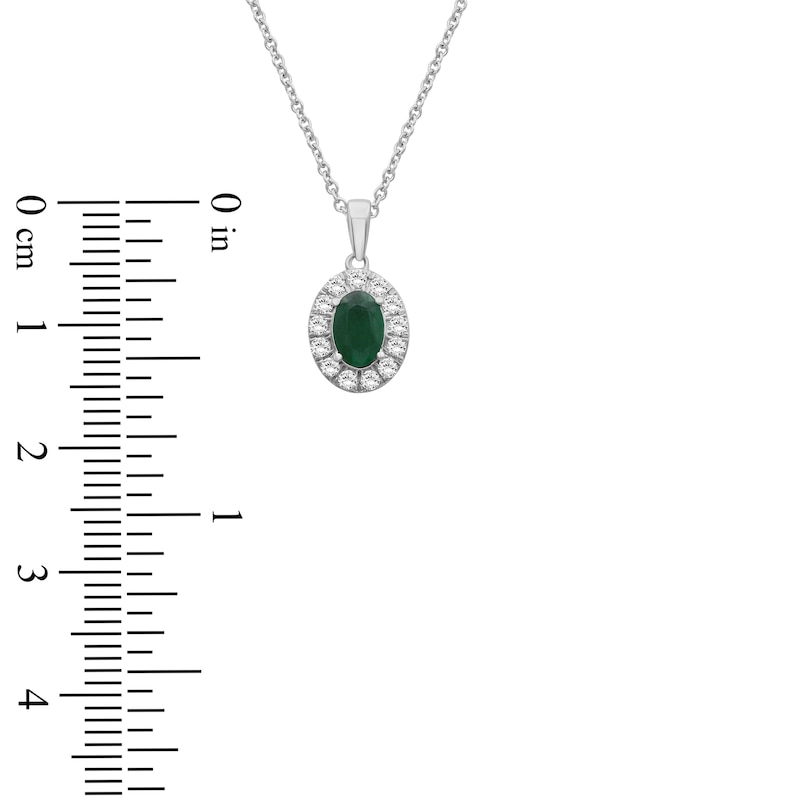 Main Image 5 of Oval-Cut Natural Emerald & Diamond Halo Necklace 1/4 ct tw 10K White Gold
