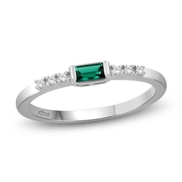 Rectangle-Cut Lab-Created Emerald & White Lab-Created Sapphire Stackable Ring Sterling Silver