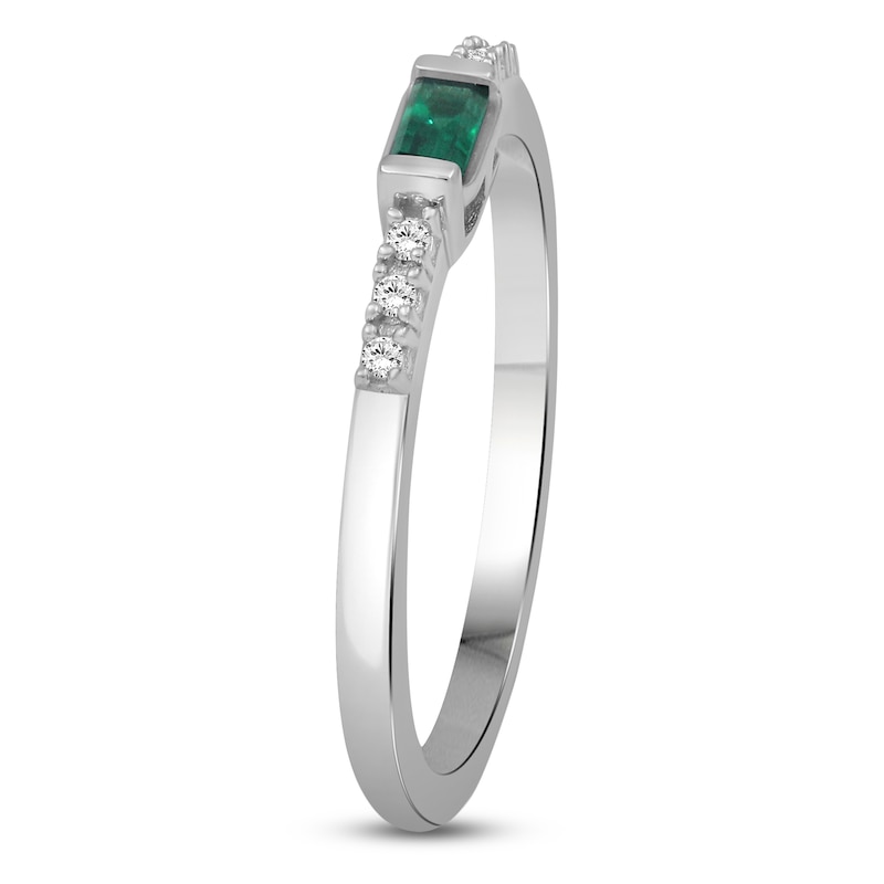 Main Image 2 of Rectangle-Cut Lab-Created Emerald & White Lab-Created Sapphire Stackable Ring Sterling Silver