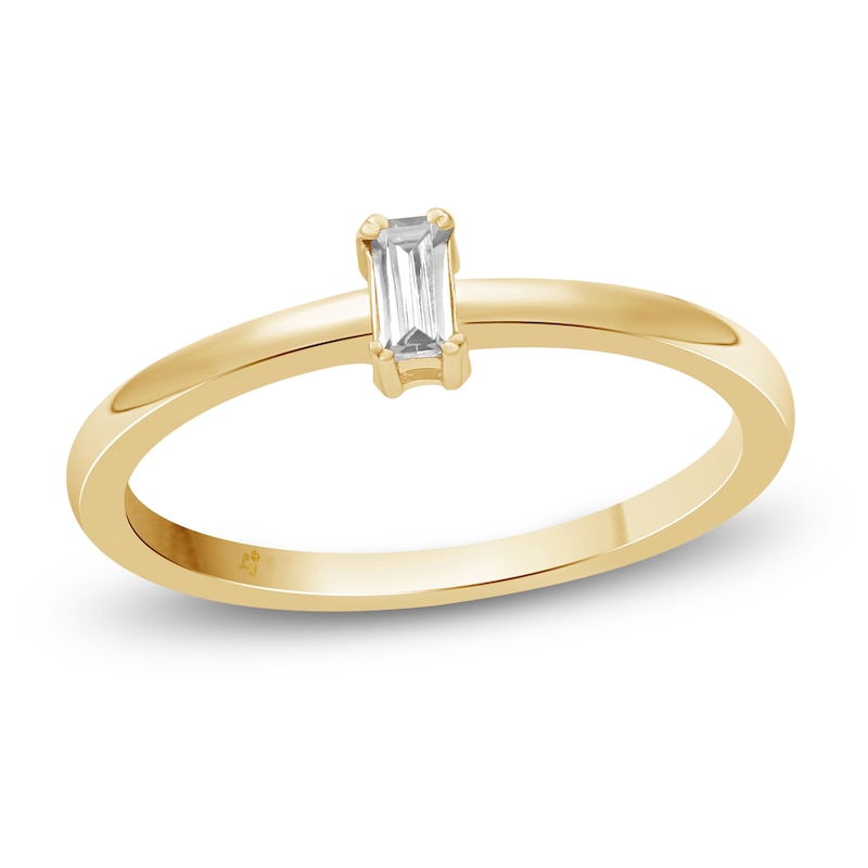 Main Image 1 of Baguette-Cut White Topaz Solitaire Stackable Ring 10K Yellow Gold