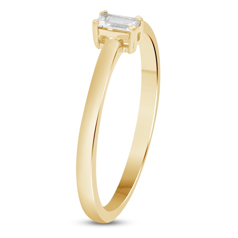 Main Image 2 of Baguette-Cut White Topaz Solitaire Stackable Ring 10K Yellow Gold