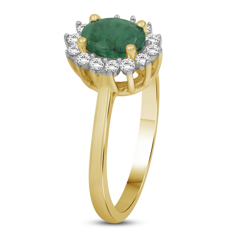 Main Image 2 of Oval-Cut Emerald & Diamond Starburst Halo Ring 1/5 ct tw 14K Yellow Gold