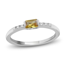Baguette-Cut Citrine & White Lab-Created Sapphire Stackable Ring Sterling Silver