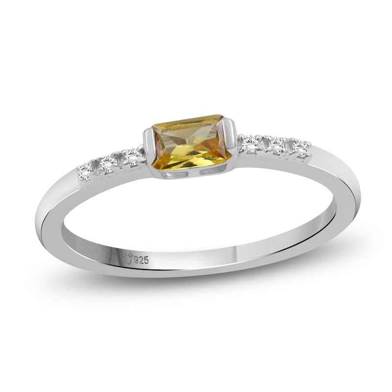 Main Image 1 of Baguette-Cut Citrine & White Lab-Created Sapphire Stackable Ring Sterling Silver