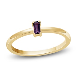 Baguette-Cut Amethyst Solitaire Stackable Ring 10K Yellow Gold