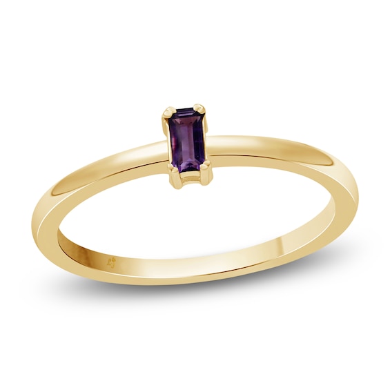 Baguette-Cut Amethyst Solitaire Stackable Ring 10K Yellow Gold