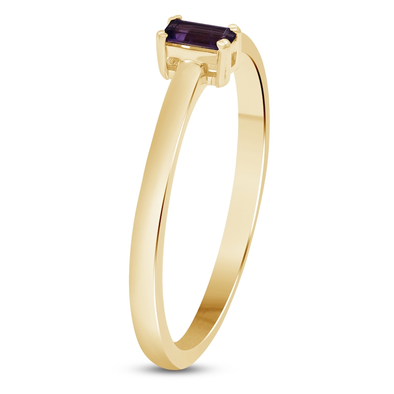 Main Image 2 of Baguette-Cut Amethyst Solitaire Stackable Ring 10K Yellow Gold