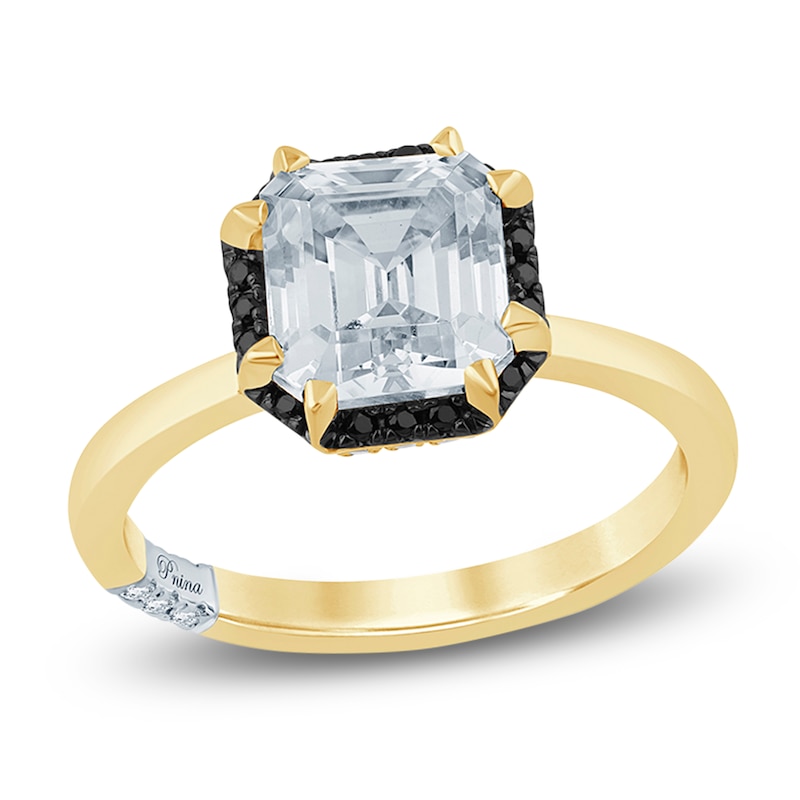 Main Image 1 of &nbsp;Pnina Tornai Square Emerald-Cut Lab-Grown Diamond & Black Diamond Halo Engagement Ring 2-7/8 ct tw 14K Yellow Gold