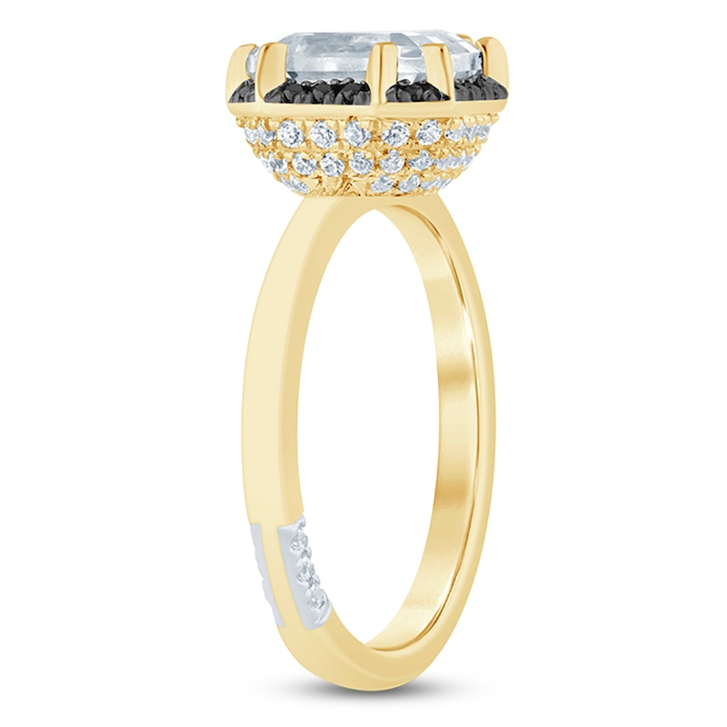 Main Image 2 of &nbsp;Pnina Tornai Square Emerald-Cut Lab-Grown Diamond & Black Diamond Halo Engagement Ring 2-7/8 ct tw 14K Yellow Gold