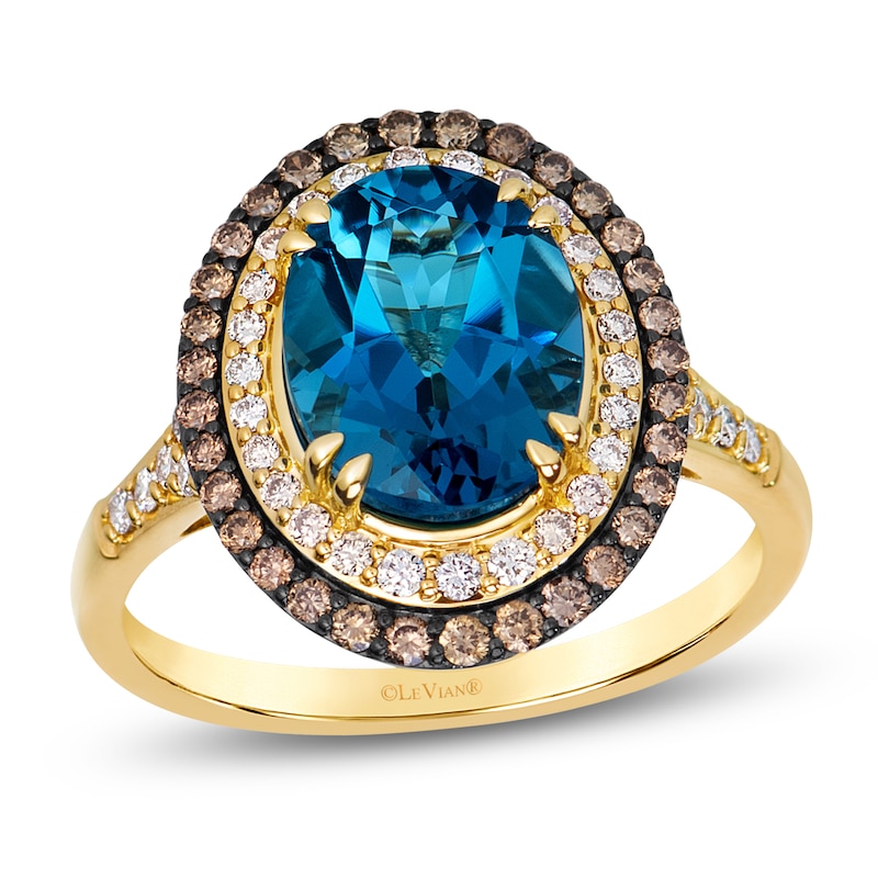 Main Image 1 of Le Vian Oval-Cut Natural London Blue Topaz Double Halo Ring 3/8 ct tw Diamonds 14K Honey Gold