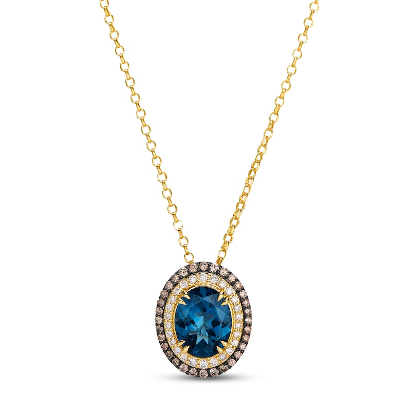 Main Image 1 of Le Vian Oval-Cut Natural London Blue Topaz Double Halo Necklace 3/8 ct tw Diamonds 14K Honey Gold 19"
