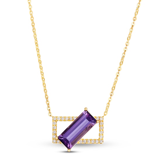 Le Vian Baguette-Cut Natural Amethyst Necklace 1/6 ct tw Diamonds 14K Honey Gold 19"