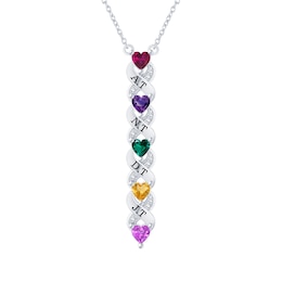 Diamond Color Stone Family Heart Necklace
